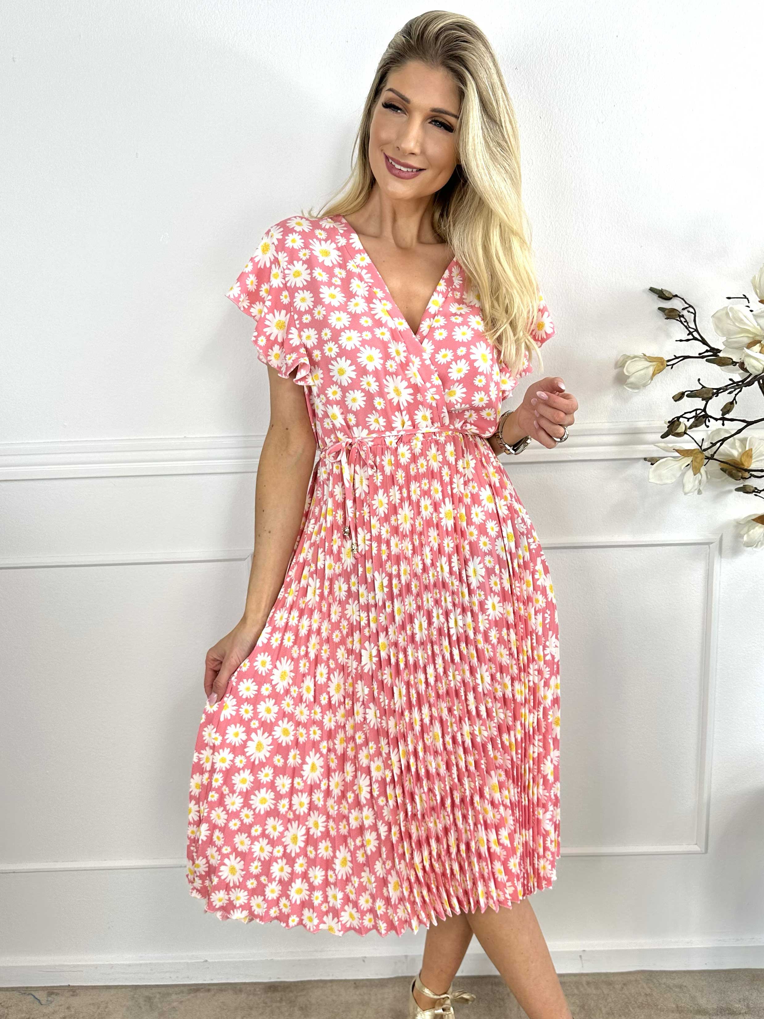 Callidora Flower - Kjole i blomsterprint med plisseringer og flæser